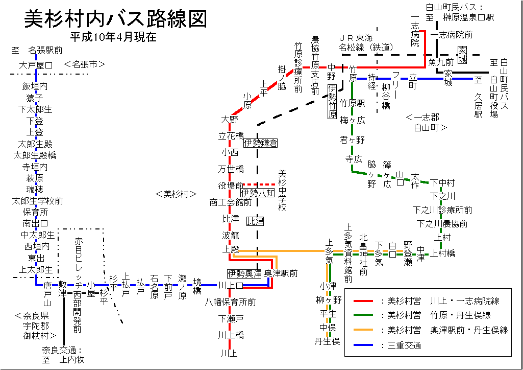 美杉村内 バス路線図（平成12年3月まで）