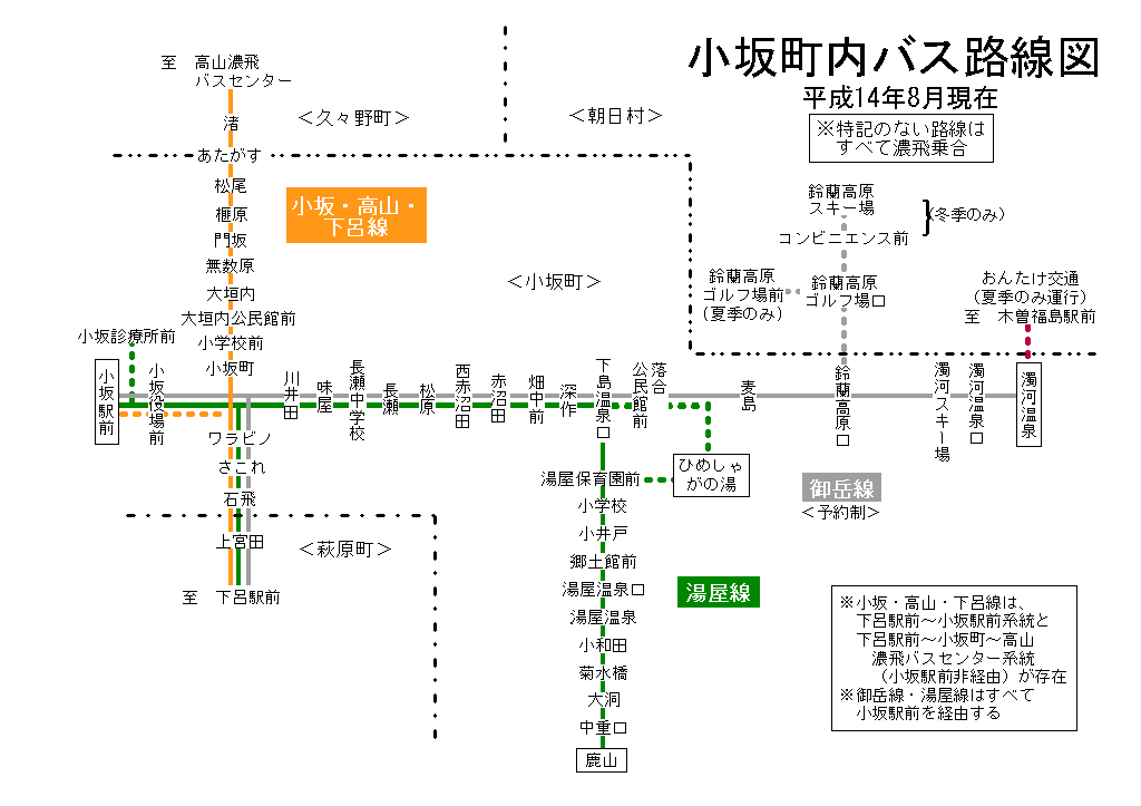 小坂町内 バス路線図（平成15年4月7日まで）
